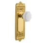 Nostalgic Warehouse Egg & Dart Solid Brass Rose Passage Door Knob Set with White Milk Glass Waldorf Knob and 2-3/4" Backset Polished Brass