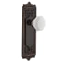 Nostalgic Warehouse Egg & Dart Solid Brass Rose Passage Door Knob Set with White Milk Glass Waldorf Knob and 2-3/4" Backset Timeless Bronze