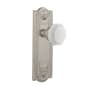 Nostalgic Warehouse Meadows Solid Brass Rose Passage Door Knob Set with White Milk Glass Waldorf Knob and 2-3/4" Backset Satin Nickel