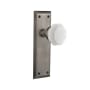 Nostalgic Warehouse New York Solid Brass Rose Passage Door Knob Set with White Milk Glass Waldorf Knob and 2-3/4" Backset Antique Pewter
