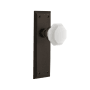Nostalgic Warehouse New York Solid Brass Rose Passage Door Knob Set with White Milk Glass Waldorf Knob and 2-3/4" Backset Oil-Rubbed Bronze