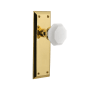 Nostalgic Warehouse New York Solid Brass Rose Passage Door Knob Set with White Milk Glass Waldorf Knob and 2-3/4" Backset Unlacquered Brass