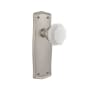 Nostalgic Warehouse Prairie Solid Brass Rose Passage Door Knob Set with White Milk Glass Waldorf Knob and 2-3/4" Backset Satin Nickel