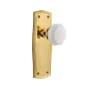 Nostalgic Warehouse Prairie Solid Brass Rose Passage Door Knob Set with White Milk Glass Waldorf Knob and 2-3/4" Backset Unlacquered Brass
