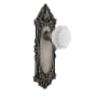 Nostalgic Warehouse Victorian Solid Brass Rose Passage Door Knob Set with White Milk Glass Waldorf Knob and 2-3/8" Backset Antique Pewter