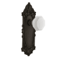 Nostalgic Warehouse Victorian Solid Brass Rose Passage Door Knob Set with White Milk Glass Waldorf Knob and 2-3/8" Backset Oil-Rubbed Bronze