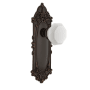 Nostalgic Warehouse Victorian Solid Brass Rose Passage Door Knob Set with White Milk Glass Waldorf Knob and 2-3/8" Backset Timeless Bronze