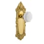 Nostalgic Warehouse Victorian Solid Brass Rose Passage Door Knob Set with White Milk Glass Waldorf Knob and 2-3/8" Backset Unlacquered Brass