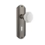 Nostalgic Warehouse Deco Solid Brass Rose Passage Door Knob Set with White Milk Glass Waldorf Knob and Decorative Keyhole for 2-3/8" Backset Antique Pewter