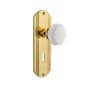 Nostalgic Warehouse Deco Solid Brass Rose Passage Door Knob Set with White Milk Glass Waldorf Knob and Decorative Keyhole for 2-3/8" Backset Polished Brass