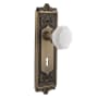 Nostalgic Warehouse Egg & Dart Solid Brass Rose Passage Door Knob Set with White Milk Glass Waldorf Knob and Decorative Keyhole for 2-3/8" Backset Antique Brass