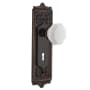 Nostalgic Warehouse Egg & Dart Solid Brass Rose Passage Door Knob Set with White Milk Glass Waldorf Knob and Decorative Keyhole for 2-3/8" Backset Timeless Bronze