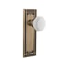Nostalgic Warehouse Mission Solid Brass Rose Dummy Door Knob Set with White Milk Glass Waldorf Knob Antique Brass