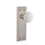 Nostalgic Warehouse Mission Solid Brass Rose Dummy Door Knob Set with White Milk Glass Waldorf Knob Satin Nickel