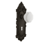 Nostalgic Warehouse Victorian Solid Brass Rose Dummy Door Knob Set with White Milk Glass Waldorf Knob and Decorative Keyhole Oil-Rubbed Bronze