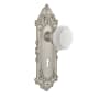 Nostalgic Warehouse Victorian Solid Brass Rose Dummy Door Knob Set with White Milk Glass Waldorf Knob and Decorative Keyhole Satin Nickel