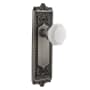 Nostalgic Warehouse Egg & Dart Solid Brass Rose Privacy Door Knob Set with White Milk Glass Waldorf Knob and 2-3/8" Backset Antique Pewter