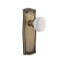 Nostalgic Warehouse Prairie Solid Brass Rose Privacy Door Knob Set with White Milk Glass Waldorf Knob and 2-3/4" Backset Antique Brass