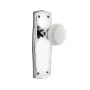 Nostalgic Warehouse Prairie Solid Brass Rose Privacy Door Knob Set with White Milk Glass Waldorf Knob and 2-3/4" Backset Bright Chrome