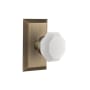 Nostalgic Warehouse Studio Solid Brass Rose Privacy Door Knob Set with White Milk Glass Waldorf Knob and 2-3/4" Backset Antique Brass