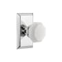 Nostalgic Warehouse Studio Solid Brass Rose Privacy Door Knob Set with White Milk Glass Waldorf Knob and 2-3/4" Backset Bright Chrome
