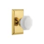 Nostalgic Warehouse Studio Solid Brass Rose Privacy Door Knob Set with White Milk Glass Waldorf Knob and 2-3/4" Backset Polished Brass