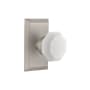 Nostalgic Warehouse Studio Solid Brass Rose Privacy Door Knob Set with White Milk Glass Waldorf Knob and 2-3/4" Backset Satin Nickel