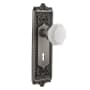 Nostalgic Warehouse Egg & Dart Solid Brass Rose Privacy Door Knob Set with White Milk Glass Waldorf Knob and Decorative Keyhole for 2-3/4" Backset Antique Pewter