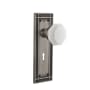 Nostalgic Warehouse Mission Solid Brass Rose Privacy Door Knob Set with White Milk Glass Waldorf Knob and Decorative Keyhole for 2-3/8" Backset Antique Pewter