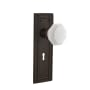 Nostalgic Warehouse Mission Solid Brass Rose Privacy Door Knob Set with White Milk Glass Waldorf Knob and Decorative Keyhole for 2-3/8" Backset Oil-Rubbed Bronze