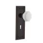 Nostalgic Warehouse Mission Solid Brass Rose Privacy Door Knob Set with White Milk Glass Waldorf Knob and Decorative Keyhole for 2-3/8" Backset Timeless Bronze