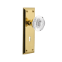 Nostalgic Warehouse Vintage Crystal Egg and Dart Passage Door Knob Set with New York Rose, 2-3/8" Backset and Decorative Keyhole Polished Brass