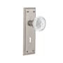 Nostalgic Warehouse Vintage Crystal Meadows Privacy Door Knob Set with New York Rose, 2-3/8" Backset and Decorative Keyhole Satin Nickel