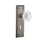 Nostalgic Warehouse Vintage Crystal Meadows Privacy Door Knob Set with New York Rose, 2-3/8" Backset and Decorative Keyhole Antique Pewter