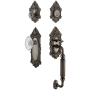 Nostalgic Warehouse Vintage Crystal Sectional Keyed Entry Door Handleset with Crystal Victorian Interior Knob, F Handle Grip and 2-3/4" Backset Antique Pewter