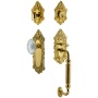 Nostalgic Warehouse Vintage Crystal Sectional Keyed Entry Door Handleset with Crystal Victorian Interior Knob, F Handle Grip and 2-3/4" Backset Lifetime Brass