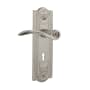 Nostalgic Warehouse Swan Privacy Door Lever Set with Meadows Rose and Decorative Keyhole for 2-3/4" Backset Doors Satin Nickel