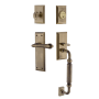 Nostalgic Warehouse New York Right Handed Sectional Single Cylinder Keyed Entry Door Handleset with F Grip and Fleur Lever for 2-3/8" Backset Doors Antique Brass