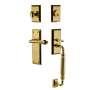 Nostalgic Warehouse New York Right Handed Sectional Single Cylinder Keyed Entry Door Handleset with F Grip and Fleur Lever for 2-3/8" Backset Doors Lifetime Brass