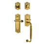 Nostalgic Warehouse Meadows Left Handed Sectional Single Cylinder Keyed Entry Door Handleset with F Grip and Fleur Lever for 2-3/4" Backset Doors Lifetime Brass