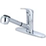 Olympia Faucets Elite 1.8 GPM Widespread Kitchen Faucet with Pull-Out Spray, 9" Reach Swivel Spout, Lever Handle, and Flexible Connections Polished Chrome