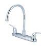 Olympia Faucets Accent 1.5 GPM Low Lead Widespread Kitchen Faucet with 8" Reach Gooseneck Swivel Spout and Lever Handles Polished Chrome
