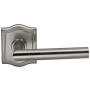 Omnia Passage Door Lever Set with Modern Lever and Arched Rose from the Prodigy Collection Satin Nickel