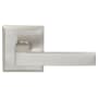 Omnia Square Privacy Door Lever Set with Rectangular Style Rose from the Prodigy Collection Satin Nickel