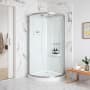 Ove Decors Breeze 38 in. L x 38 in. W x 73.25 in. H Round Corner Drain and Shower Enclosure with Clear Framed Sliding Door Satin Nickel