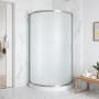 Ove Decors Breeze 34in. L x 34in. W x 73.25 in. H Round Corner Drain and Shower Enclosure with Frosted Framed Sliding Door Satin Nickel