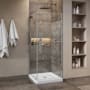 Ove Decors Panama 74-3/4" High x 32" Wide x 32" Deep Hinged Frameless Shower Enclosure with Clear Glass for Corner Installation Satin Nickel