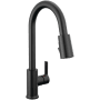 Peerless Flute 1.0 GPM Deck Mounted Pull Down Kitchen Faucet with POWERinse Technology Matte Black