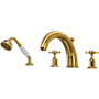 Perrin and Rowe Edwardian Deck Mounted Roman Tub Filler with Built-In Diverter - Includes Hand Shower Unlacquered Brass