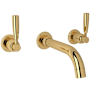 Perrin and Rowe Holborn 1.2 GPM Wall Mounted Widespread Bathroom Faucet Unlacquered Brass